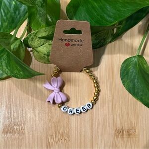 Gold Kids’ Stretchy Beaded Cheer Bracelet | Handmade | Silicone Bow 📣✨